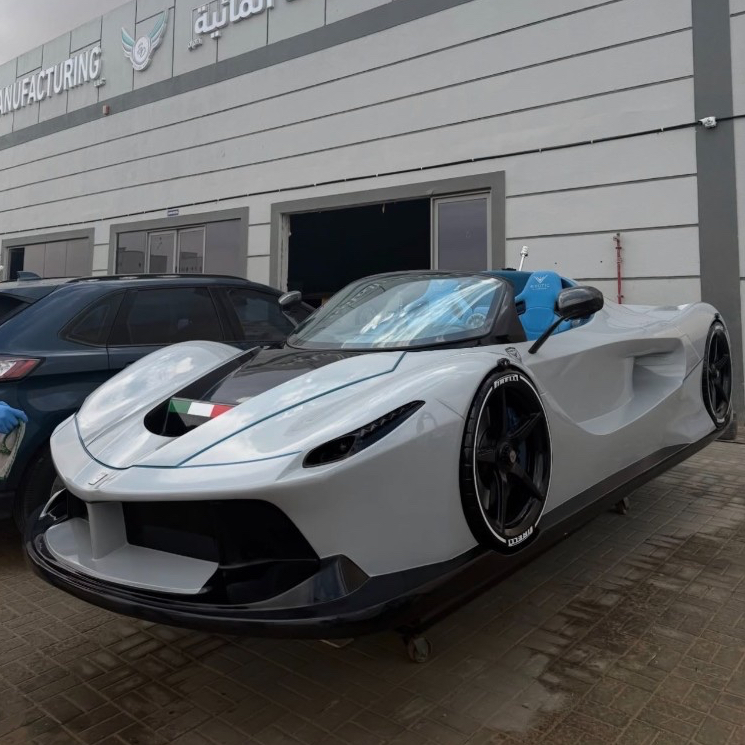 Silver jetcar at the manufacturing facility before delivery